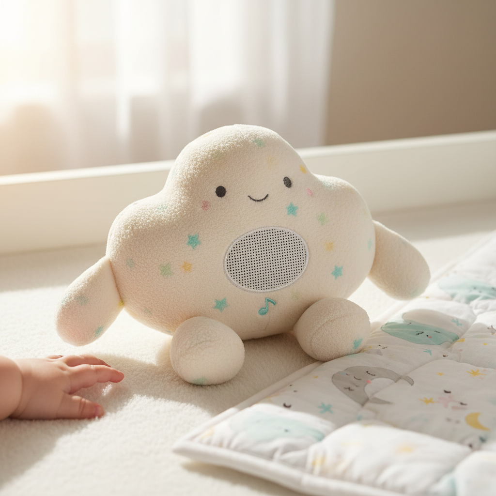 Breathing Plush Music Doll lifestyle shot on crib