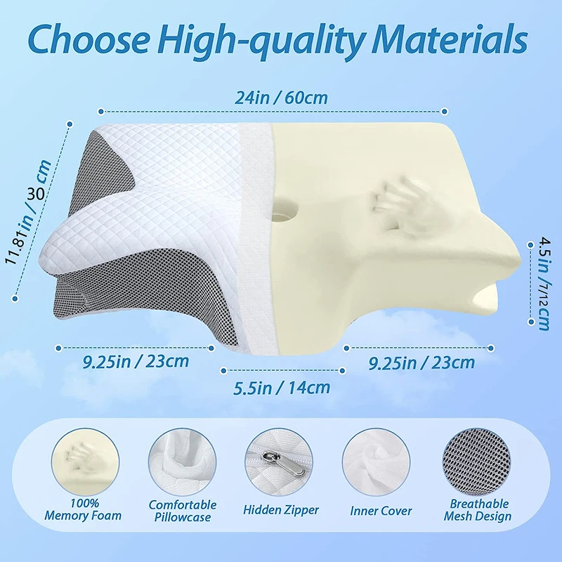 Memory Foam Cervical Neck Pillow – ergonomic contour profile view
