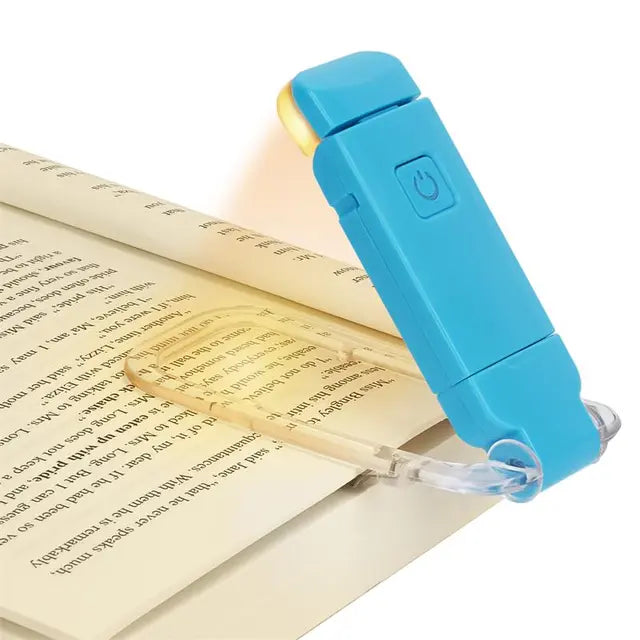 Blue booklight illuminating a page of text on a white background