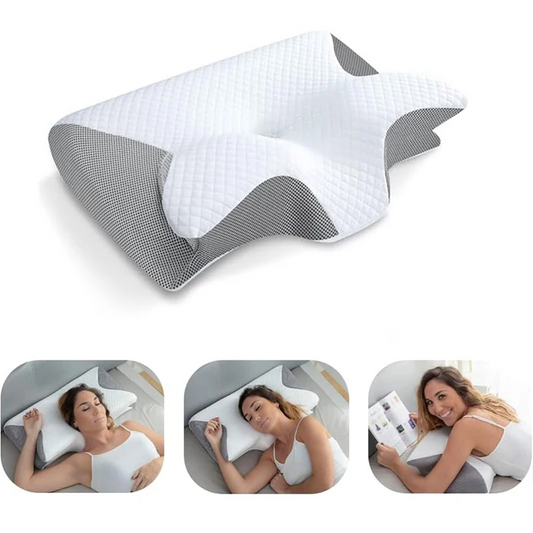 Memory Foam Cervical Neck Pillow – White variant on white background