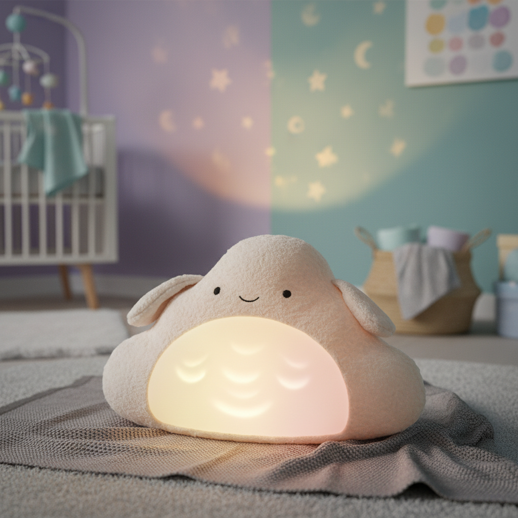 Breathing Plush Music Doll with glowing belly in nursery